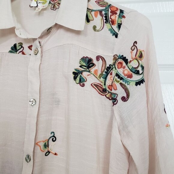 Fig & Flower Embroidered Paisley Top Boho Oversized Pink Womens Size Small - Picture 3 of 9